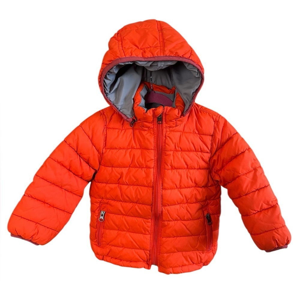 Baby Gap Reversible Orange Gray Puffer Jacket Hooded Winter Coat Toddler 3T